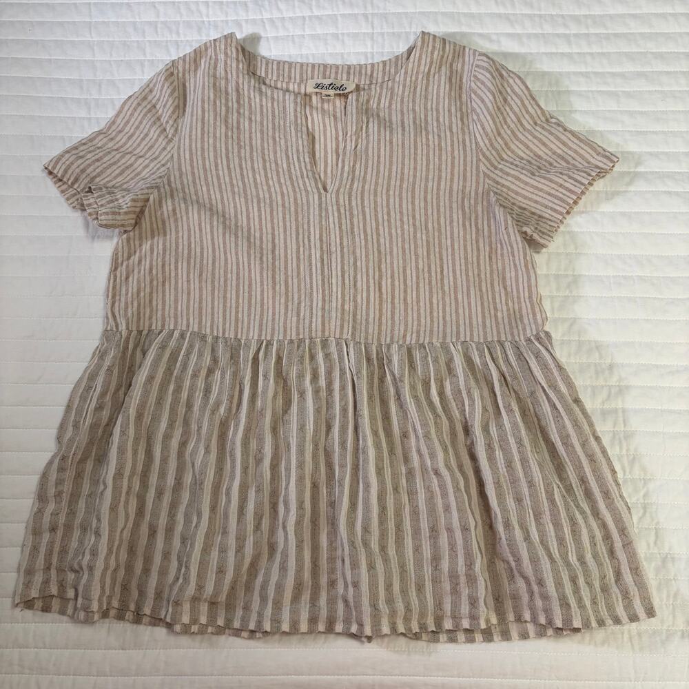 Listicle Linen Blend Babydoll Short Sleeve Blouse Womens Medium